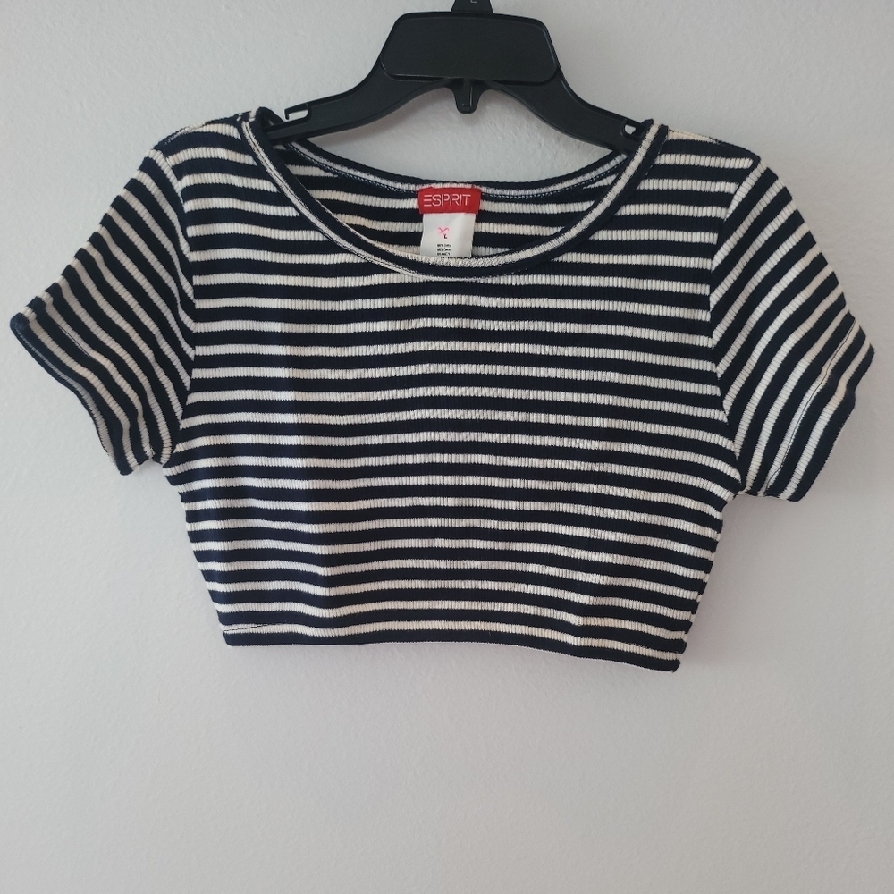 Esprit Blue and White Striped Crop Top Size L